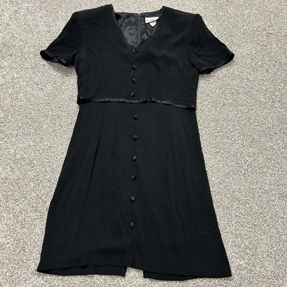 Vintage Breakin Loose Dress Women 11 Black Short Sleeve V Neck Button Front Mini